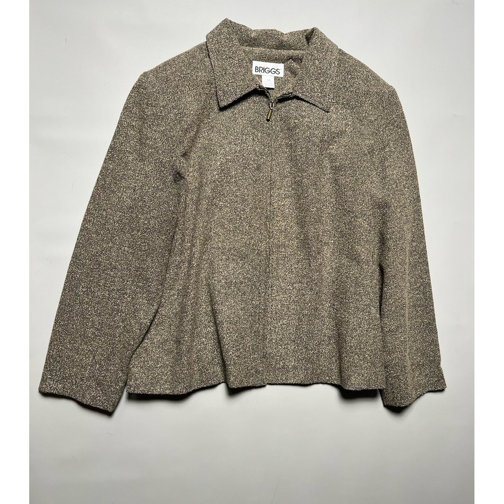 Vintage Briggs Women's Lined Zip Front Collared Wool Blend Jacket Brown Size 16